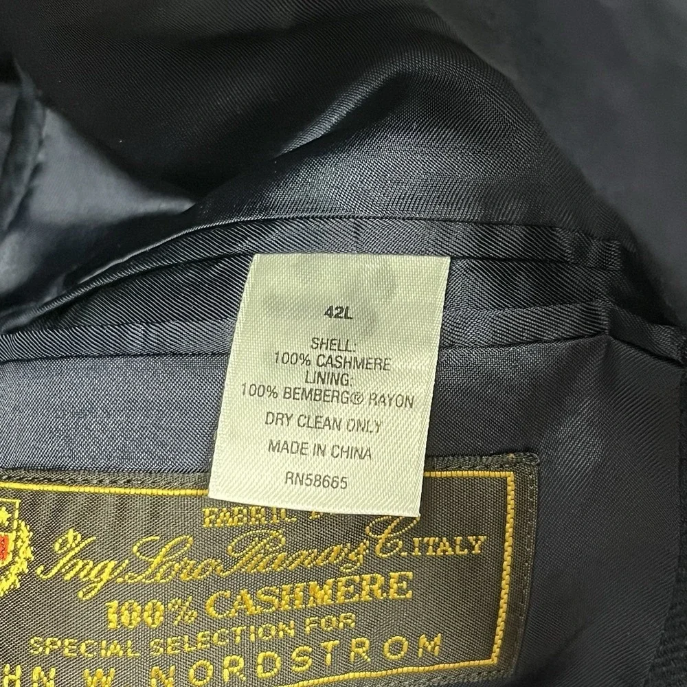 John W Nordstrom Loro Piana 100% Cashmere Suit Blazer Jacket Navy Blue Mens 42L
